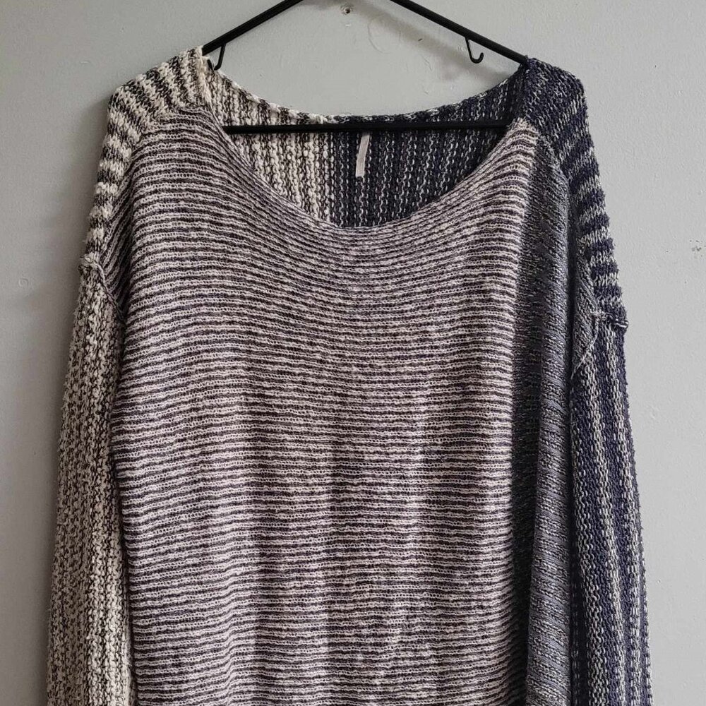 Free People Blue and White Knot Pullover Sweater